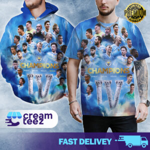 3D Tshirt and Hoodie Manchester City Is Premier League Champions 2023-24  Creamteez