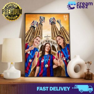 Barcelona wins the UEFA Women’s Championship and completes the quartet at San Mamés Stadium for the 2023-24 season Print Art Poster and Canvas