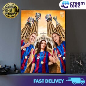 Barcelona wins the UEFA Women’s Championship and completes the quartet at San Mamés Stadium for the 2023-24 season Print Art Poster and Canvas