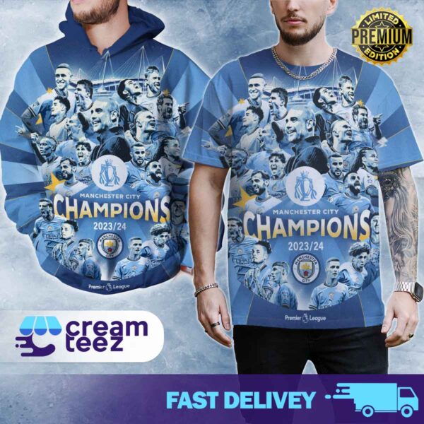 Congrats Manchester City Champions Premier League 2023-2024 Man City Champions Tshirt and Hoodie All Over Print
