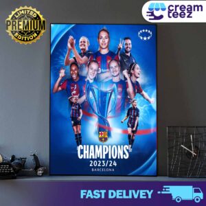 Congratulations to the Barcelona women’s football club for winning the 2023-2024 UEFA Women’s Champions League Print Art Poster and Canvas