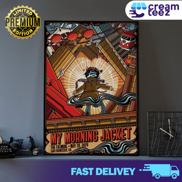 My Morning Jacket The Fillmore May 28 2024 San Francisco CA Show At The Legendary By Mr Reno Print Art Poster and Canvas
