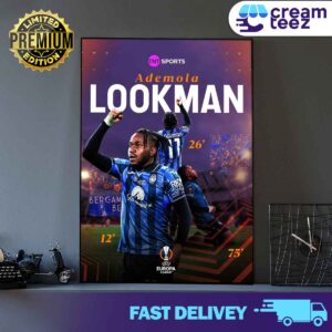 Ademola Lookman Poster Hat-Trick 12′ 26′ 75′ in a Major European Club Final Champion 2023-24 Print Art Canvas And Poster