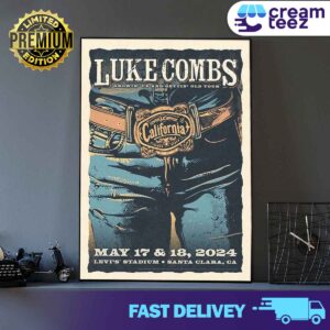 PT2 Luke Combs concert poster for his performances on May 17 18 in Santa Clara California at Levi's Stadium