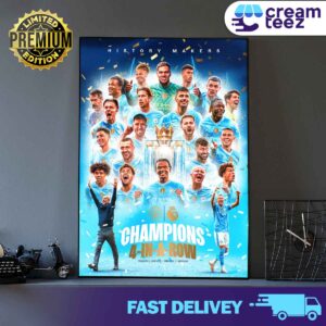 Manchester City Is Premier League Champions History Makers 4-In-A-Row 2020-2021 2021-2022 2022-23 2023-2024 Print Art Canvas And Poster