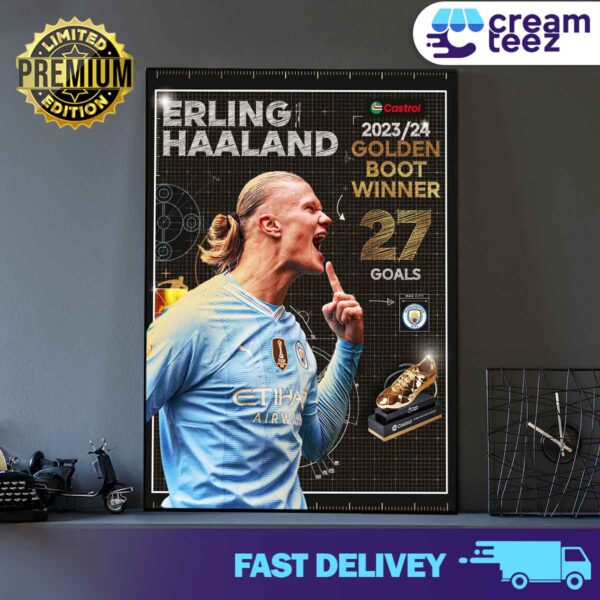 Two seasons two Premier League two Castrol Golden Boots Erling Haaland is the Premier League top goalscorer again Print Art Canvas And Poster