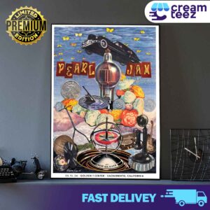 Pearl Jam Poster Show with Deep Sea Diver in Golden 1 Center Scaramento California a MAY 13 2024 Print Art Poster and Canvas