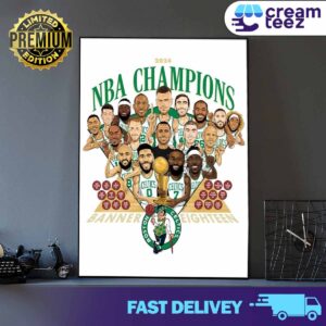 Boston Celtics NBA Champions 2024 Banner Eighteen Print Art Poster And Canvas