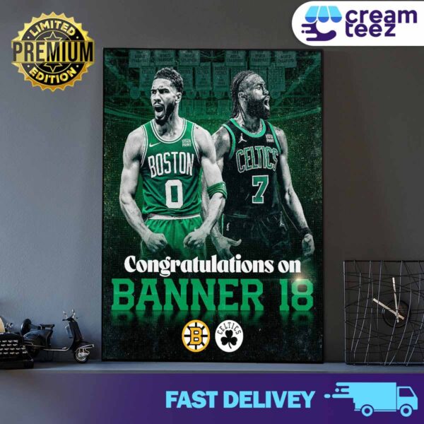 Congratulations on Banner 18 Boston Celtics NBA Finals 2023 2024 Print Art Poster And Canvas