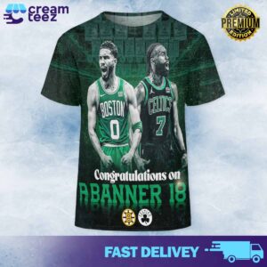 Congratulations on Banner 18 Boston Celtics NBA Finals 2023 2024 All Over Print Tshirt Hoodie Sweatshirt 3D