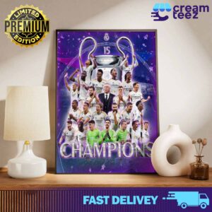 Congratulations to Real Madrid for officially winning the season UEFA Champions League 2023 2024 Print Art Poster and Canvas