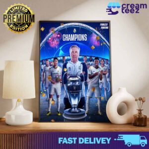 Congratulations to coach Carlo Ancelotti and Real Madrid club for winning the UEFA Champion League 2023 2024 Print Art Poster and Canvas