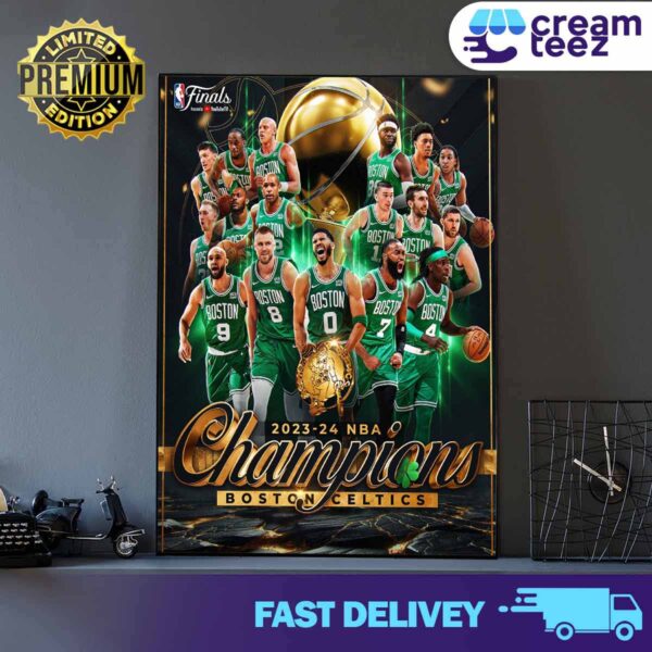 Congratulations to the Boston Celtics basketball club as the official champion team in the 18th NBA season 2023-2024 Print Art Poster and Canvas