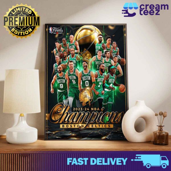 Congratulations to the Boston Celtics basketball club as the official champion team in the 18th NBA season 2023-2024 Print Art Poster and Canvas