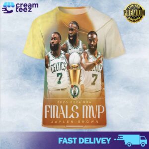 Jaylen Brown Finals MVP and official championship for the 2023-2024 NBA champion basketball club of the Boston Celtics All Over Print Tshirt Hoodie Sweatshirt 3D