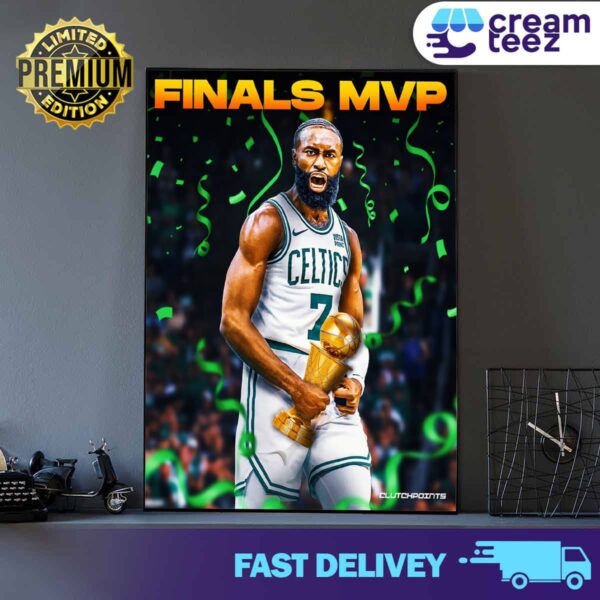 Jaylen Brown is the 2024 NBA Finals MVP and the Boston Celtics won the championship this season Print Art Poster and Canvas