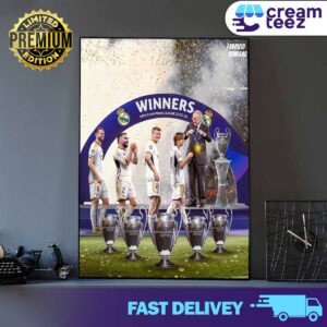 Luka Modrić, Toni Kroos, Dani Carvajal and Nacho have won SIX UEFA Champions League titles Print Art Poster and Canvas