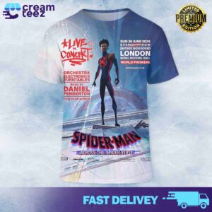 Spider-Man Across The Spider-Verse Live in Concert Orchestra Electronics Turntables Music by Daniel Pemberton Flim on HD Screen Sun 30 June 2024 London Royal Festival Hall World Premiere  AOP Tshirt Hoodie and Sweatshirt