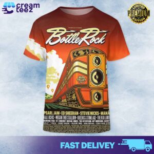 The First Taste of Summer Pearl Jam and ED Sheeran and Stevie Nicks Mana in conjunction with BottleRock Napa festival limited merchandise poster Artwork from Ames Bros May 26 2024 All Over Print 3D Tshirt and Sweatshirt Hoodie