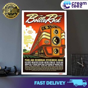 The First Taste of Summer Pearl Jam and ED Sheeran and Stevie Nicks Mana in conjunction with BottleRock Napa festival limited merchandise poster Artwork from Ames Bros May 26 2024 Print Art Poster And Canvas