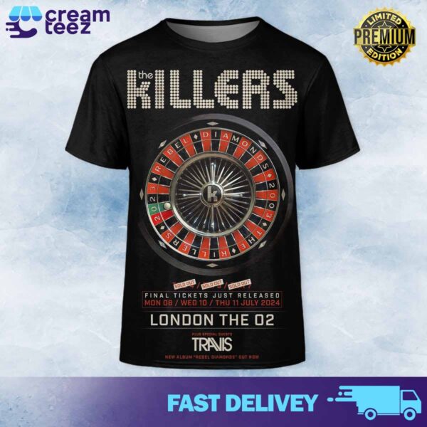 The Killers Final at the O2 London on 8, 10 and 11 July with special guest Travis Band new album Rebel Diamonds All Over Print 3D Tshirt and Sweatshirt Hoodie