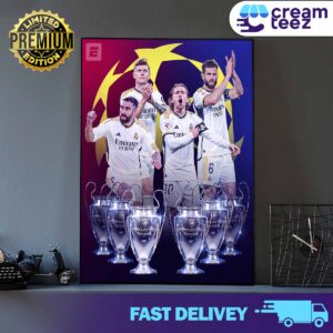 Toni Kroos, Dani Carvajal, Luka Modric and Nacho Fernández The only players in football history to win SIX Champions League trophies Print Art Poster and Canvas