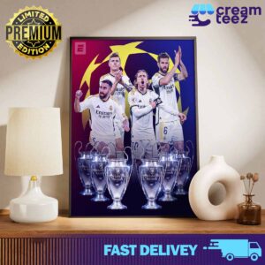 Toni Kroos, Dani Carvajal, Luka Modric and Nacho Fernández The only players in football history to win SIX Champions League trophies Print Art Poster and Canvas