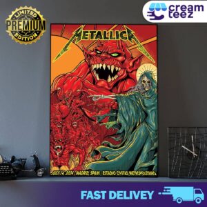 Limited merchandise poster Metallica M72 Madrid tour tonight in Madrid Civitas Metropolitano Stadium last show in Europe in 2024 before coming to North America July 14 2024 2