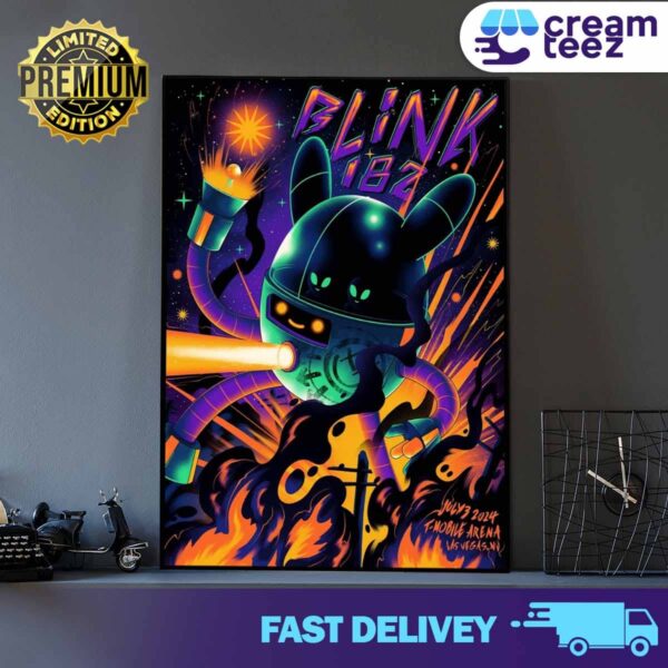 Official Blink-182 poster for today’s show July 4, 2024 at T-Mobile Arena in Las Vegas, NV Print Art Poster And Canvas