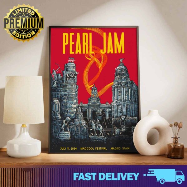 Pearl Jam Dark Matter Tour New poster for Madrid tour artwork from Villy Villain July 11, 2024 Mad Cool Festival Madrid, Spain Print Art Poster And Canvas