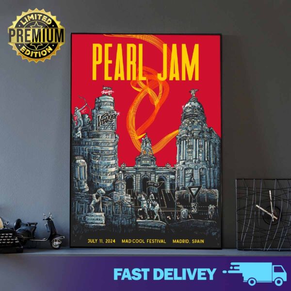 Pearl Jam Dark Matter Tour New poster for Madrid tour artwork from Villy Villain July 11, 2024 Mad Cool Festival Madrid, Spain Print Art Poster And Canvas