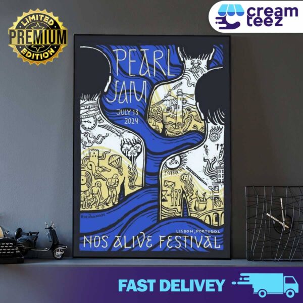 Pearl Jam Dark Matter in Lisbon 2024 NOS Alive Limited Poster Merchandise July 13, 2024 Print Art Poster And Canvas