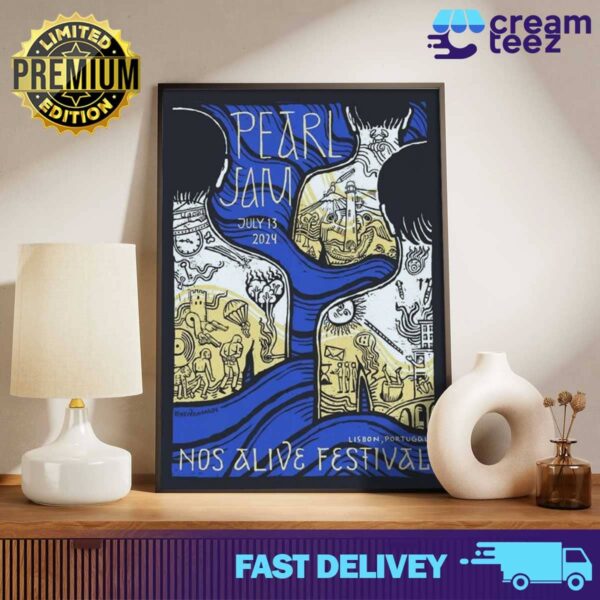 Pearl Jam Dark Matter in Lisbon 2024 NOS Alive Limited Poster Merchandise July 13, 2024 Print Art Poster And Canvas