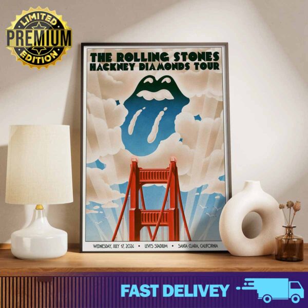 The Rolling Stones Hackney Diamonds Tour Limited merchandise poster with only two shows remaining on the Stones Tour 2024 at Levi’s Stadium in Santa Clara Wednesday, July 17 2024 Print Art Poster And Canvas