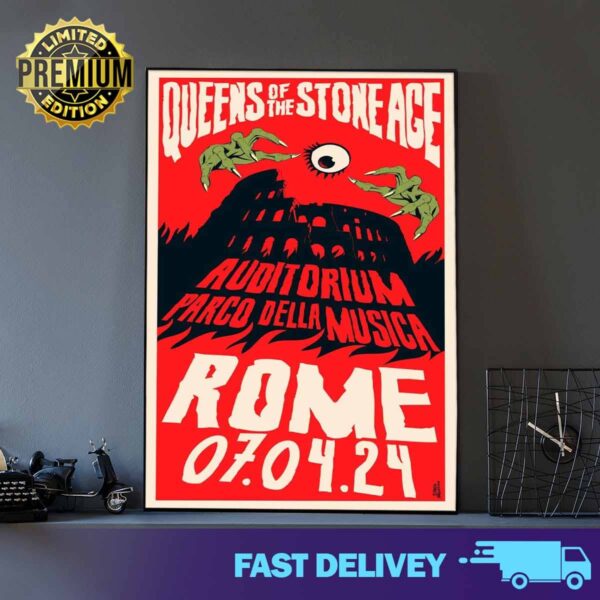 Tonight in Times New Roman Queens Of The Stone Age Auditorium Parco Della Musica poster merch July 4 2024 Print Art Poster And Canvas