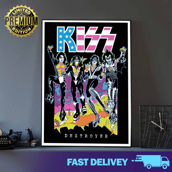 Limited Edition Kiss USA Destroyer Flocked Blacklight Poster Print Art Poster And Canvas