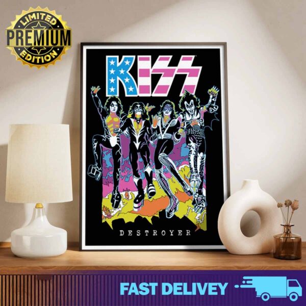 Limited Edition Kiss USA Destroyer Flocked Blacklight Poster Print Art Poster And Canvas