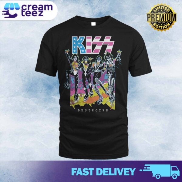 Limited Edition Kiss USA Destroyer Flocked Blacklight T-shirt Unisex