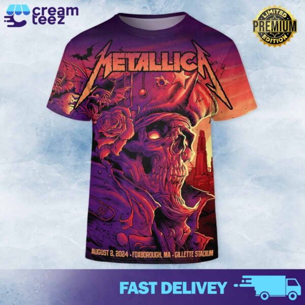 Metallica M72 World Tour has returned to North America in Gillette Stadium and poster merch limited August 02 2024 Foxborough, Ma All Over Print 3D Tshirt Hoodie and Sweatshirt