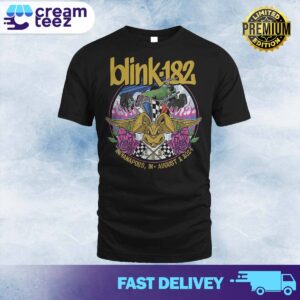 This was the official blink-182 t-shirt design for yesterday’s show at the Gainbridge Fieldhouse in Indianapolis, IN August 02 2024